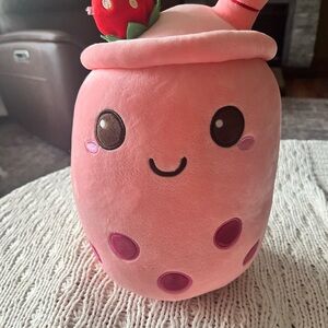 Pink Strawberry Bubble Tea Stuffed Animal